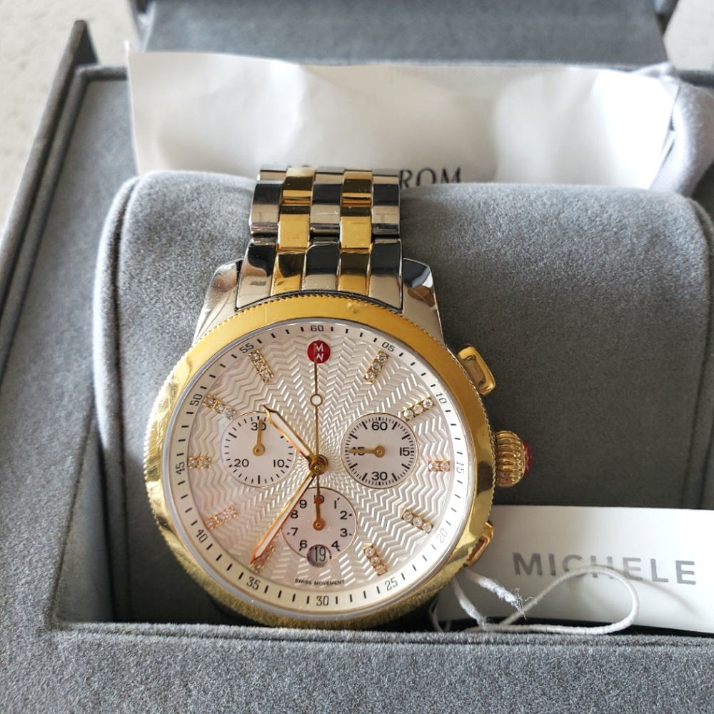 Michele Two Tone Diamond Dial Chronograph 39mm 'Uptown' Watch